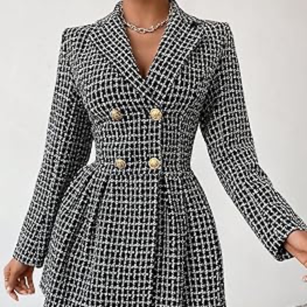 Utcoco Lined Doublebreasted Plaid Coat Dress NWT Size L